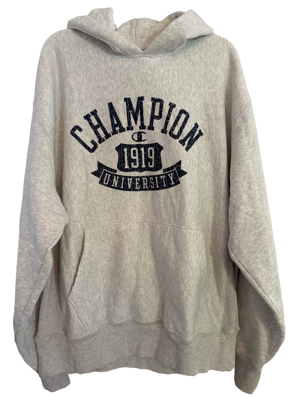 Champion Gray '1919 University' Hooded Sweatshirt Reverse Weave size XL